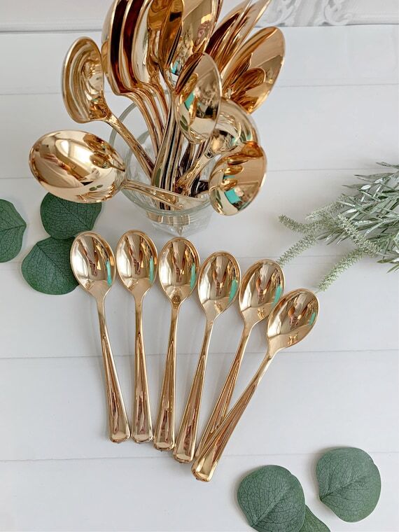 Metallic Gold Plastic Coffee or Dessert Spoon...