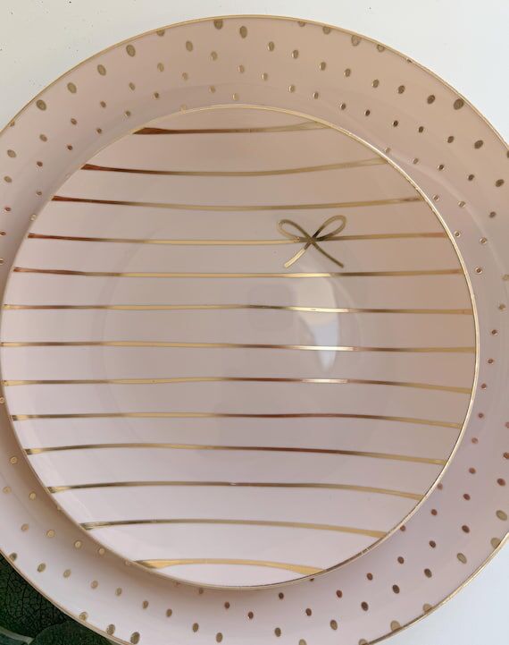 Linen Taupe Plates - Gold Bow & Polka Dot, 40...