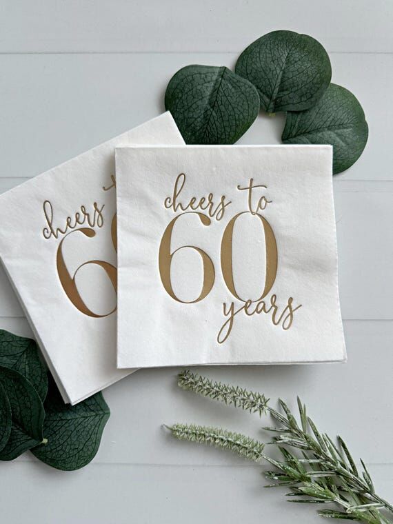 Cheers to 60 Years Napkins: Gold Foil 60th Bi...