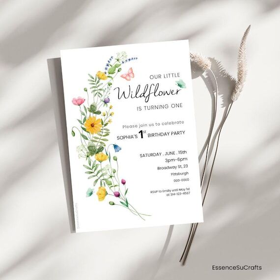 Wildflower Birthday Invitation, Editable Prin...
