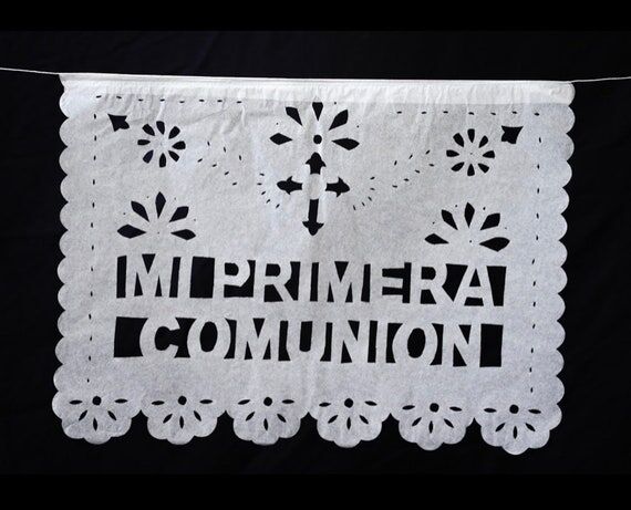 Mi Primera Comunion Papel Picado Banner, Whit...