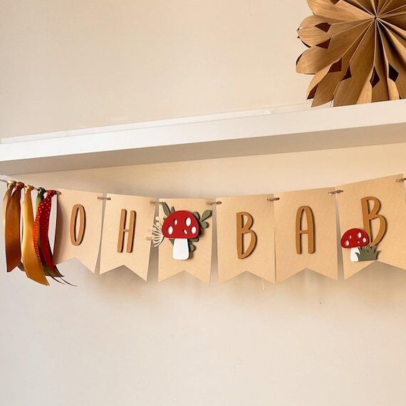 Mushroom Baby Shower Banner - Oh Baby Enchant...