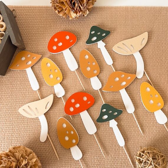 Mushroom Cupcake Toppers - Woodland Baby Show...