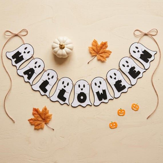 Handmade Ghost Halloween Banner, Spooky Party...