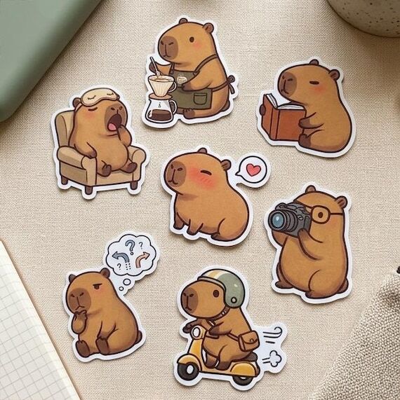 Capybara Sticker Set - 7 Water-resistant Matt...