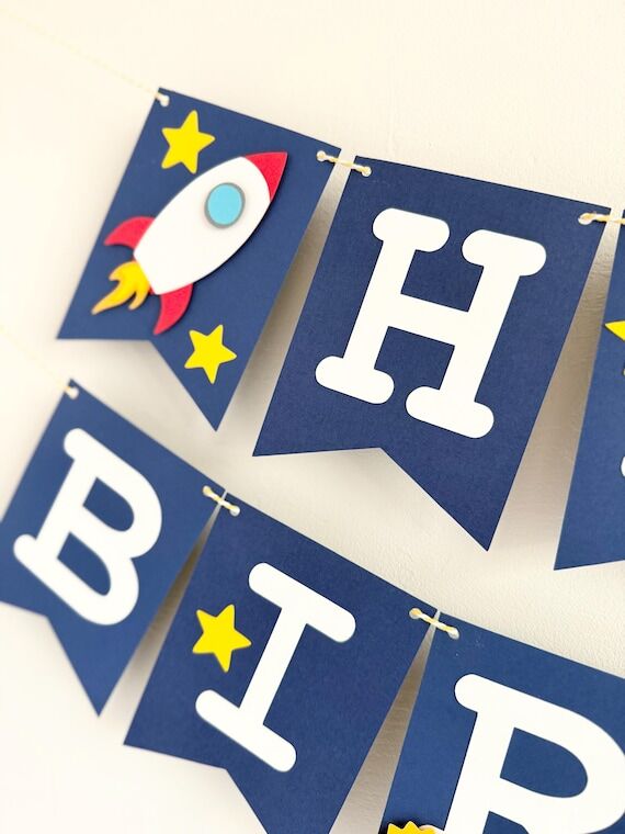 Space birthday banner, kids outerspace party,...