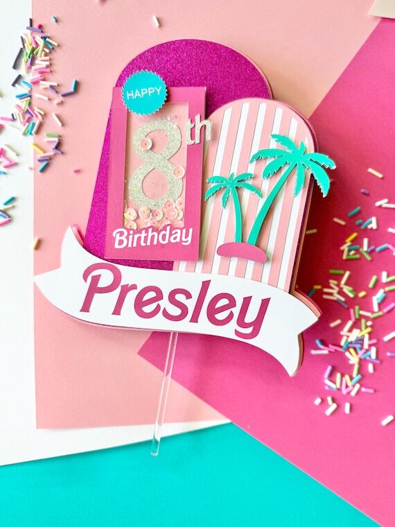 Barbie Cake Topper, pink doll birthday theme,...