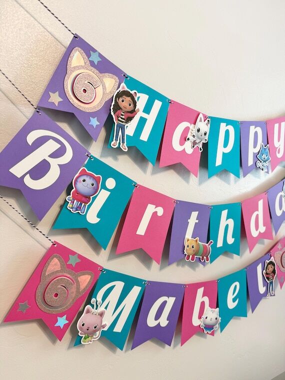 Gabbys Dollhouse Birthday Banner, Cat party, ...
