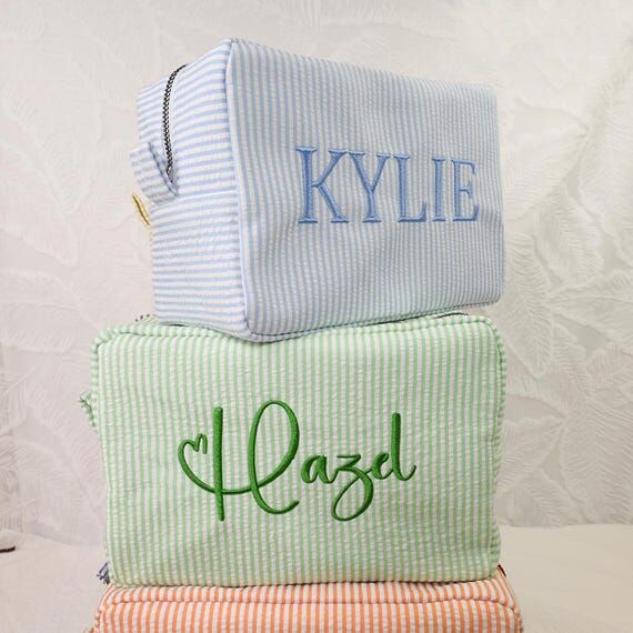 Custom Embroidered Seersucker Toiletry Bag, P...