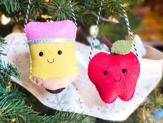 Teacher Gift Ornament, Apple and Pencil Ornam...