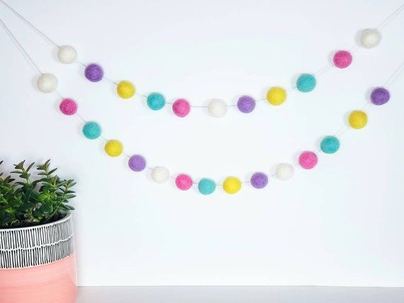 Spring Felt Ball Garland of pastel colors for...