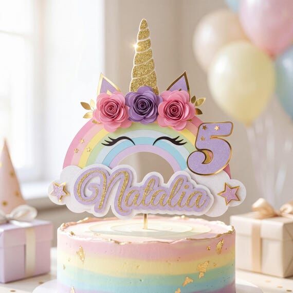 Unicorn Cake Topper, Rainbow Cake Topper, Ag...