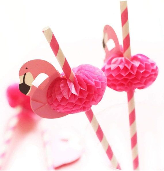 Flamingo Honeycomb Paper Straws, Tropical Par...