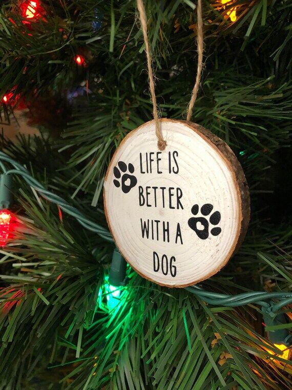 Custom Wood Slice Pet Ornament, Rustic Person...