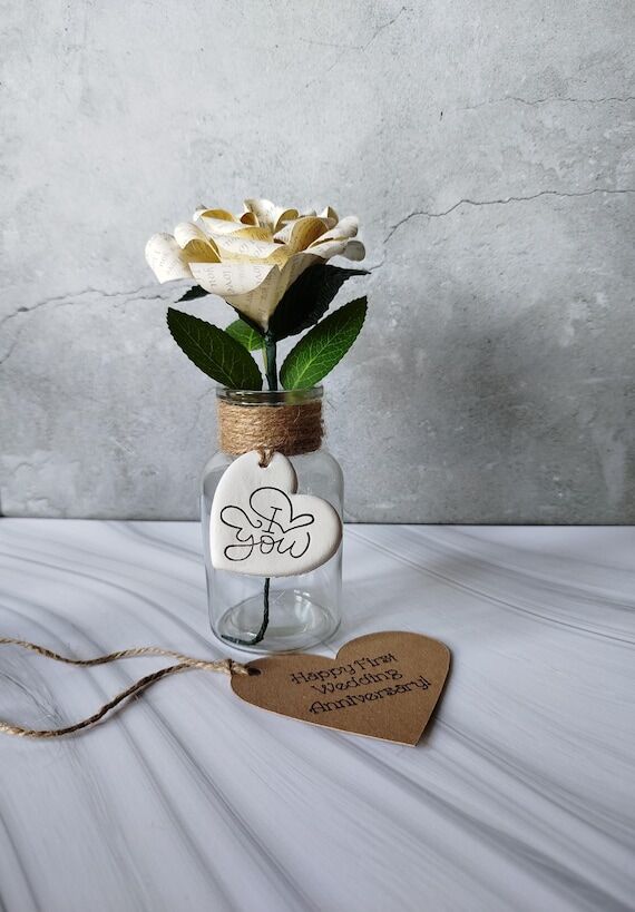 Personalized Paper Rose with Custom Text in G...