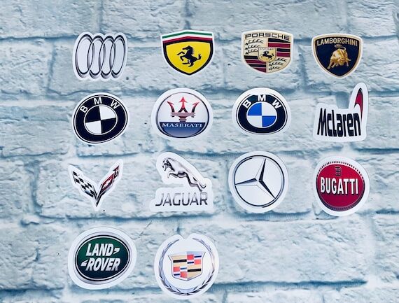 Car Logo themed set of 12 - 1.5inch stickers...