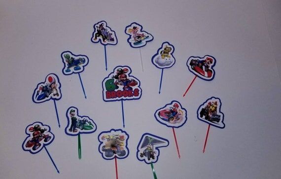 Mario Kart Cupcake Toppers, Birthday Party De...