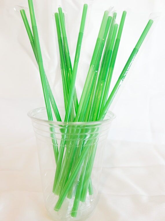 Green Plastic Bendy Drinking Straws...
