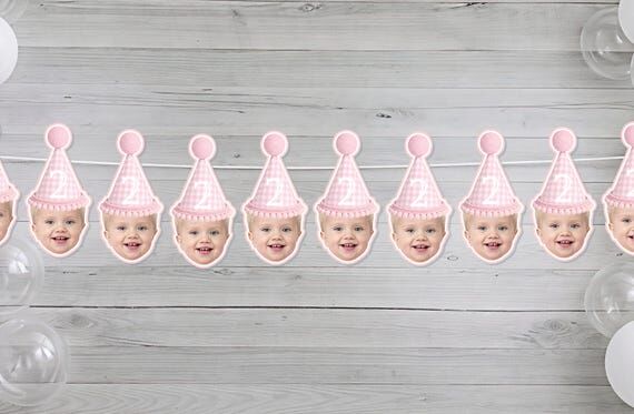 Gingham Birthday Hat Photo Banner - Baby Phot...