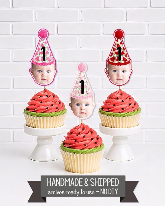 Watermelon Photo Face CUPCAKE TOPPERS - One I...