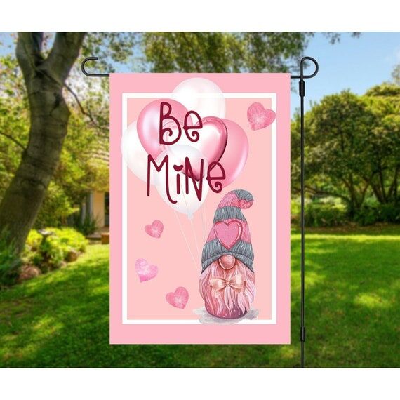 Pink Gnome Valentines Day Garden Flag Valenti...