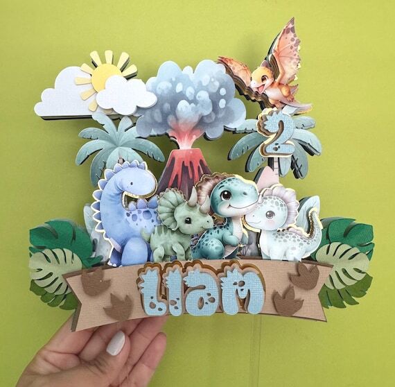 Personalized Dinosaur Cake Topper: 3D Dino Bi...