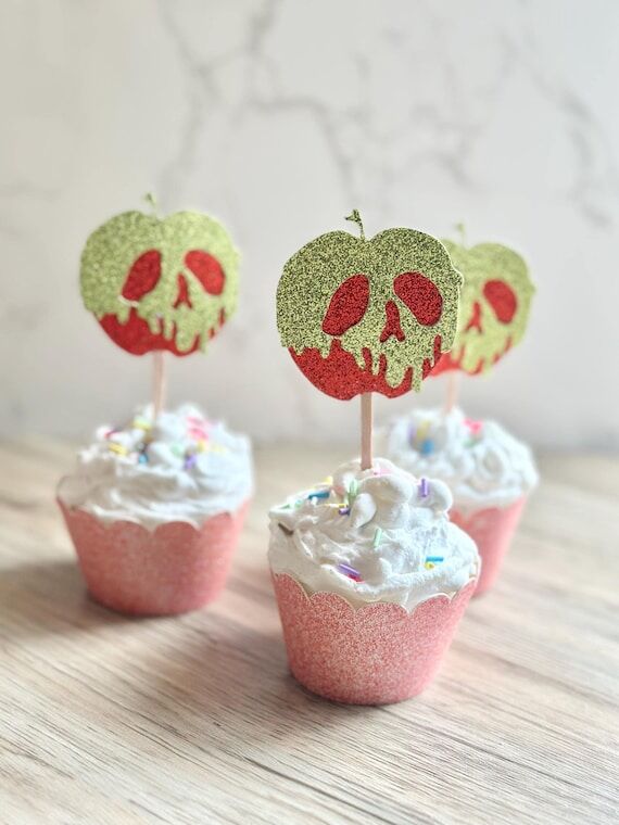Glitter Poison Apple Cupcake Toppers, Layered...