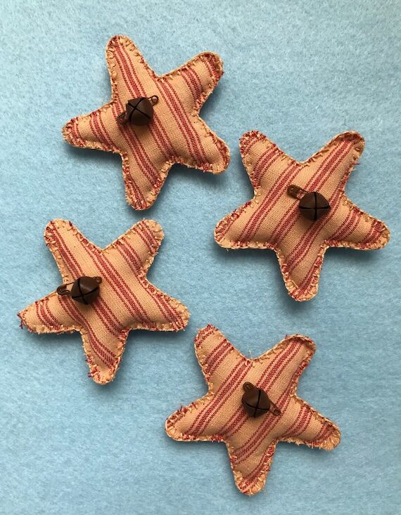 Red Ticking Stripe Homespun Fabric Stars, Rus...