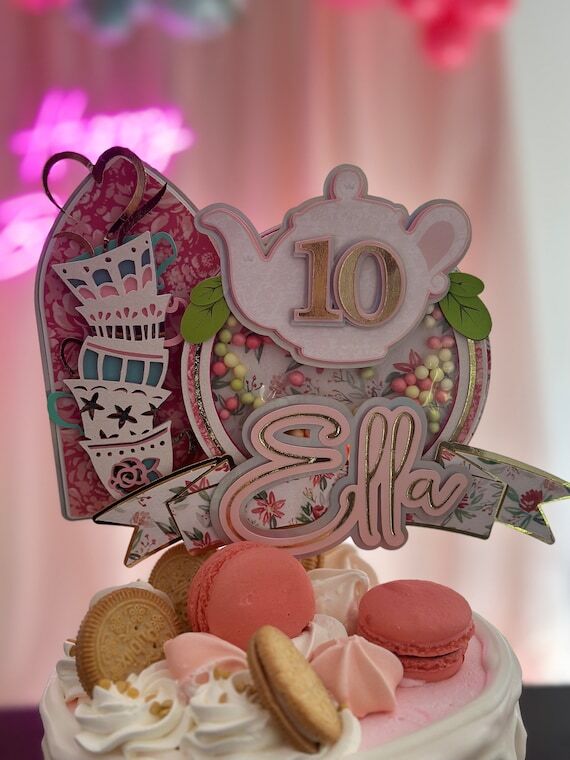 Tea party themed cake topper/baby shower/tea ...
