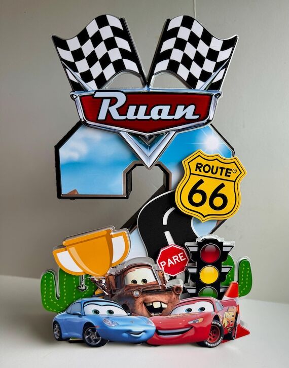 Cars Birthday Centerpiece Number 3D - Lightni...