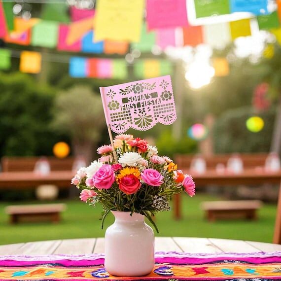 Personalized First Fiesta Papel Picado Flags:...