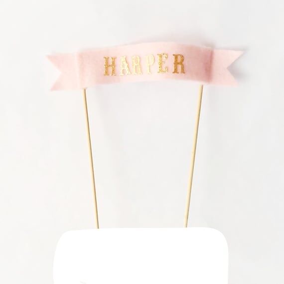 Fabric Cake Topper - Name Baby Pink Felt Bann...