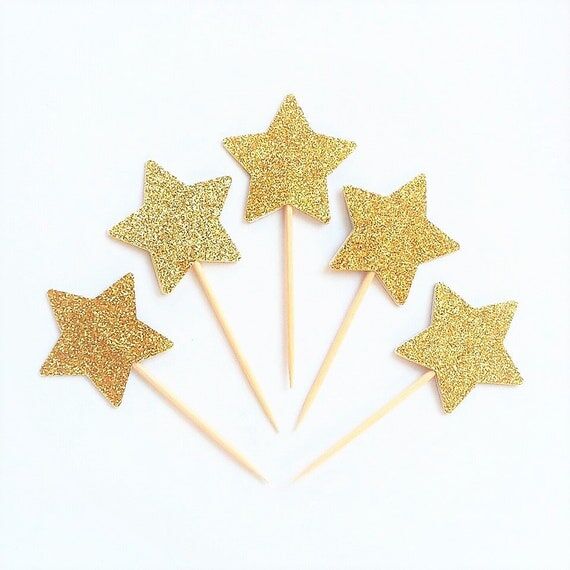 Gold Glitter Star Cupcake Toppers – Double ...