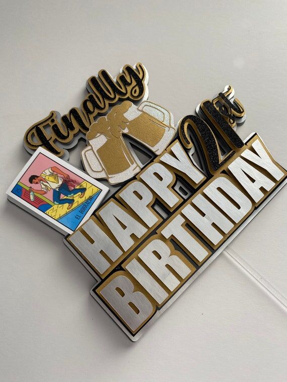 Finally 21 Cake Topper, Beer Theme Birthday D...