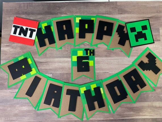 Minecraft Birthday Banner, Kids Decor, Minecr...