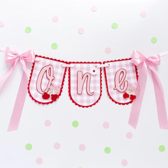 Cherry Bow High Chair Banner: Sweet One Party...