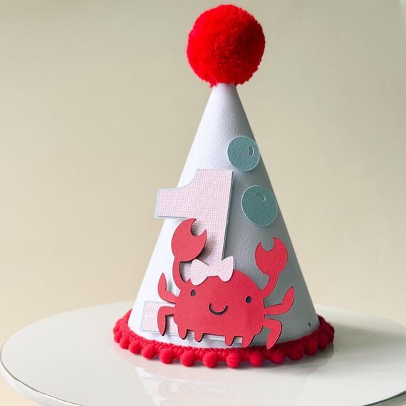 Crab First Birthday Cone Hat: Nautical Cake S...