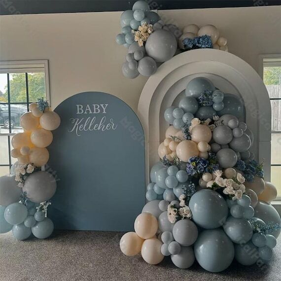 139pcs Boho Balloon Arch Retro Smoke Blue Gra...