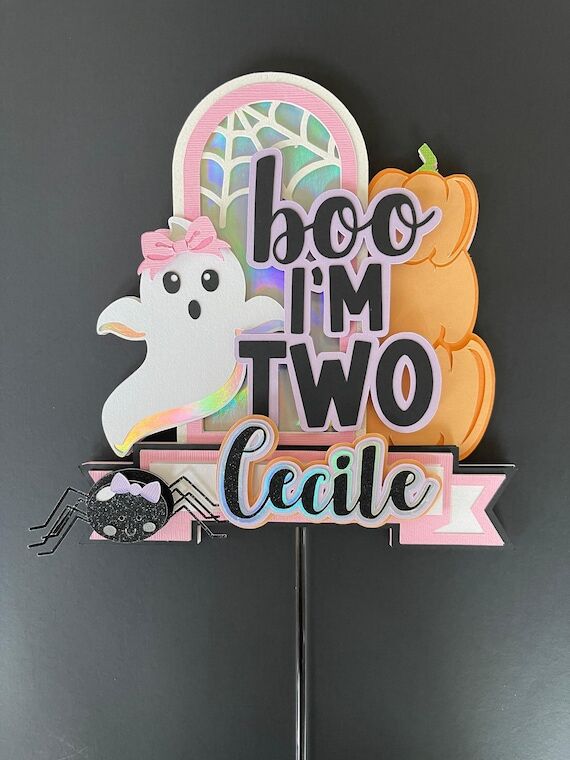 Boo I'm Two Cake Topper: Pastel Halloween Par...