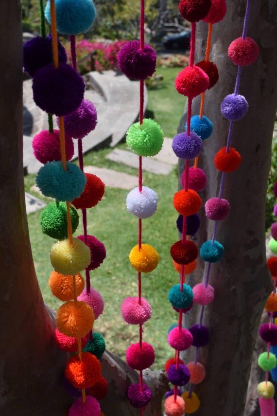 Colorful Pompom Garlands Boho Mexican Decorat...