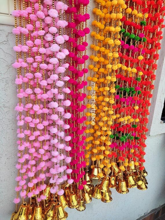 Colorful Pom Pom Garland Curtain, Indian Wedd...
