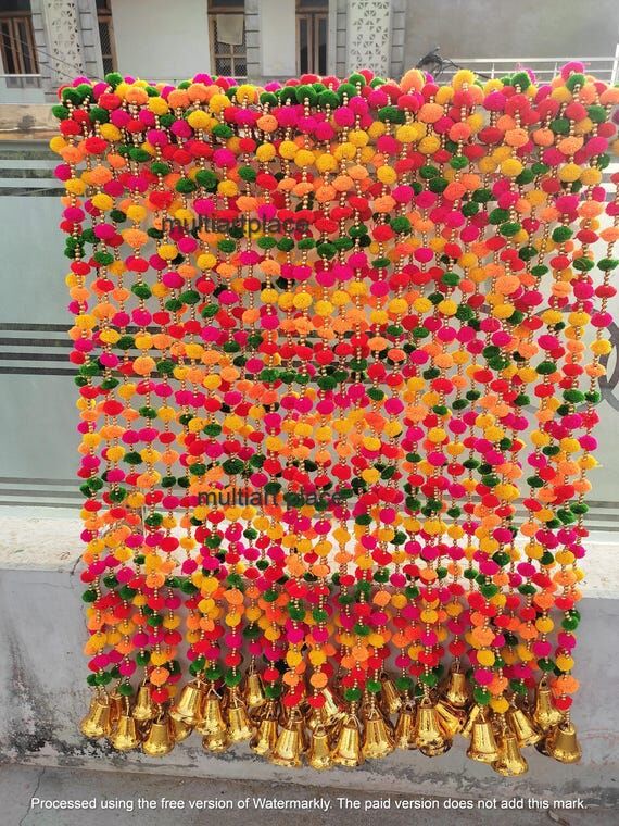 50 PC Multicolor Pom Pom Garland: Indian Wedd...