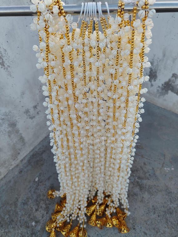 White Jasmine Mogra Garland with Gold Bells, ...