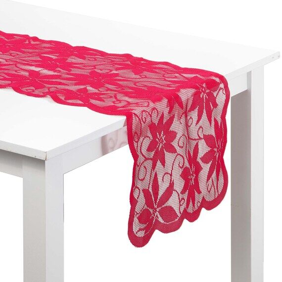 Christmas Poinsettia Lace Table Runner | Holi...