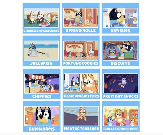 Bluey Food/Activity Tent Cards, Customisable ...