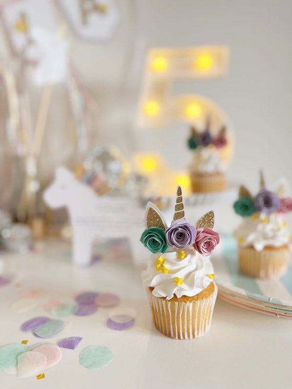 Unicorn Cupcake Toppers Set of 5 | Birthday P...
