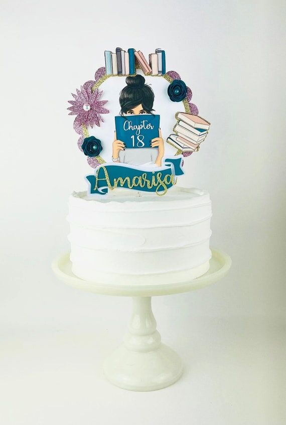 Book Lover Cake Topper Literary Birthday Book...