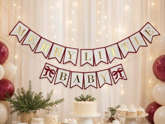 Merry Little Baby Banner Christmas Baby Showe...