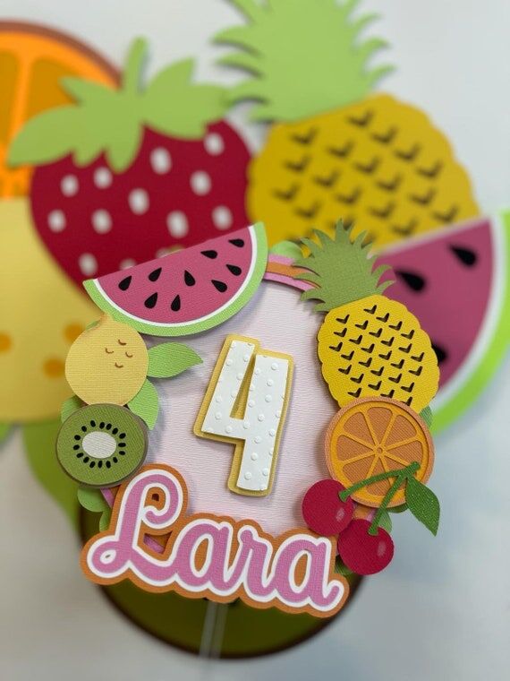 Fruits cake topper, tropical fruits cake topp...