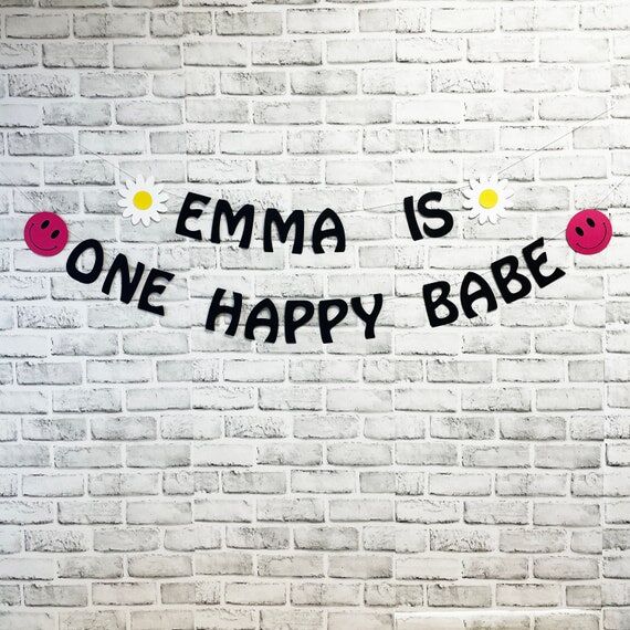 Pink Smiley Face Birthday Decor, One Happy Ba...